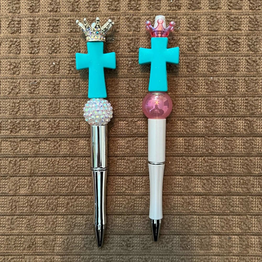 Handmade Beaded Pens. 2 Solid Turquoise Crosses. You can choose #1 or #2